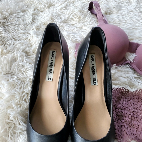 Karl Lagerfeld Black Leather Royale Short Pumps - Picture 8 of 12